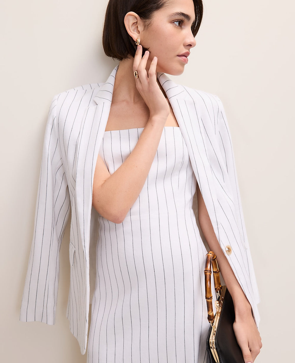 Ann Taylor White The Pinstripe Midi Dress in Linen Blend