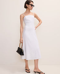 Ann Taylor White The Pinstripe Midi Dress in Linen Blend