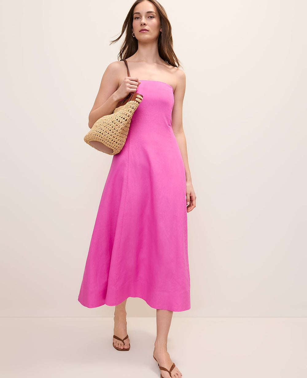 Ann Taylor Rhododendron Strapless Midi Dress in Linen Blend