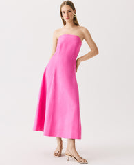 Ann Taylor Rhododendron Strapless Midi Dress in Linen Blend