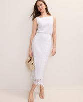 Ann Taylor White Wrap Midi Skirt in Linen Blend
