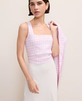 Ann Taylor Vibrant Pink Gingham Linen Blend Tank Top