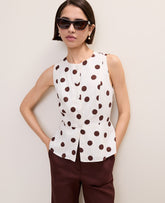 Ann Taylor White Polka Dot Peplum Tank Top in Linen Blend