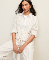 Ann Taylor Ocean Oasis Striped Linen Button Down Shirt