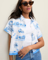 Ann Taylor Wave Pool Weekend Toile Shirt in Linen Blend