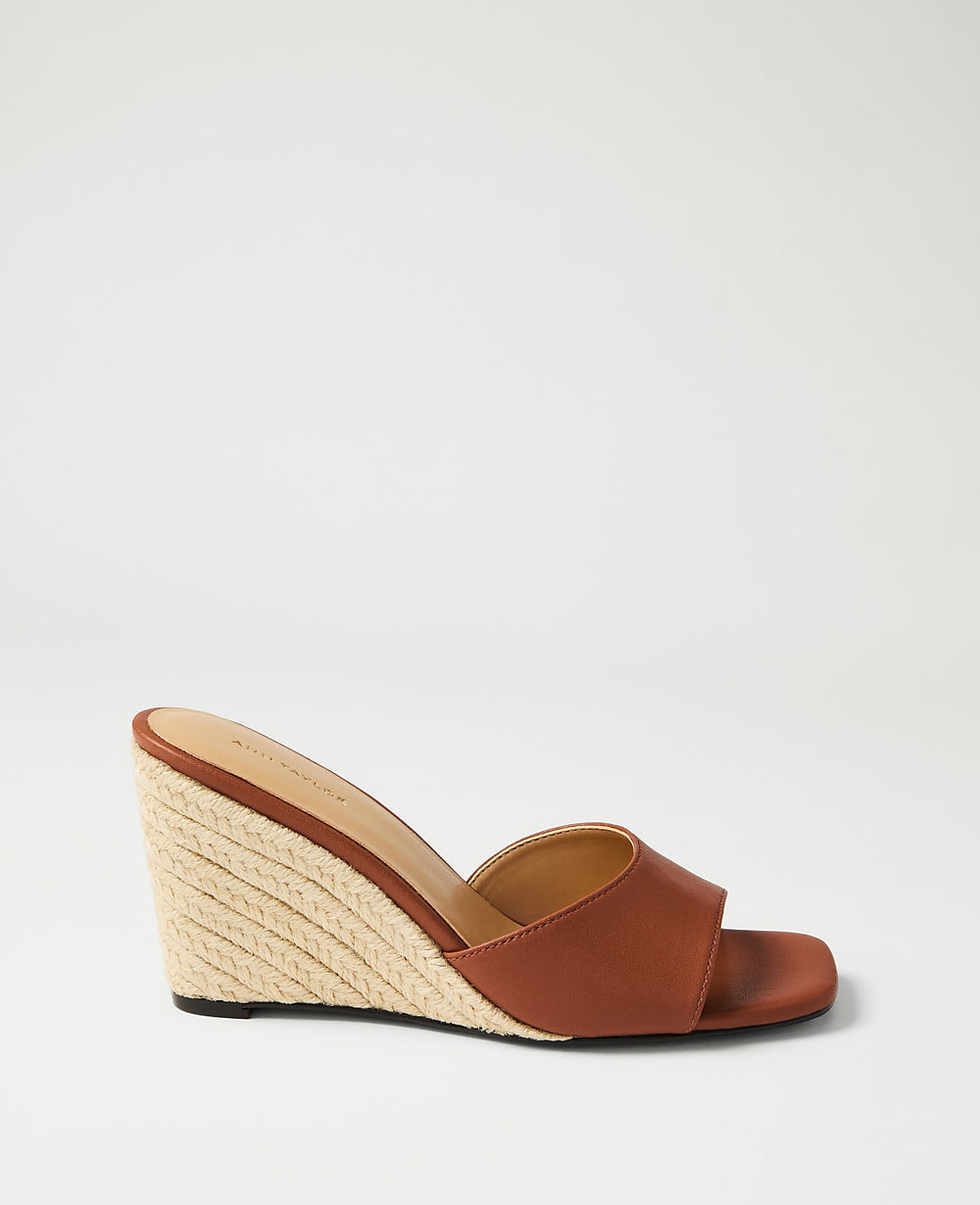 Ann Taylor Smoked Paprika Leather Straw Wedge Sandal