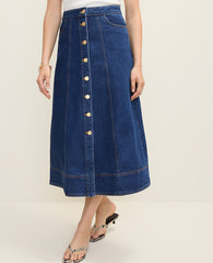 Ann Taylor Effie Wash Buttoned Denim Midi Skirt