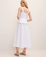 Ann Taylor White Embroidered Peplum Flare Midi Dress