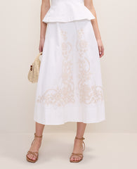 Ann Taylor White Embroidered Peplum Flare Midi Dress