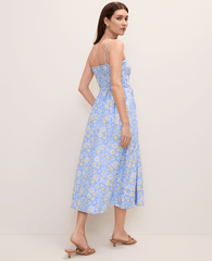 Ann Taylor Vista Blue Weekend Floral Smocked Midi Dress