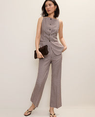 Ann Taylor Brown/White Check The Gingham Side Zip Flare Pant