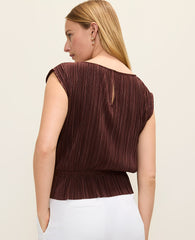Ann Taylor Rich Walnut Pleated Ruffle Top