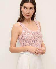 Ann Taylor Rose Veil Sequin Pointelle Sweater Tank Top