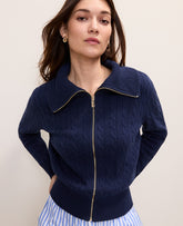Ann Taylor Pure Sapphire Weekend Cable Sweater Jacket