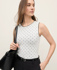 Ann Taylor Winter White Polka Dot Knit Shell