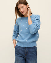 Ann Taylor Muted Sky Weekend Floral Embroidered Sweater