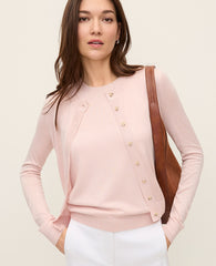 Ann Taylor Pink Dust Pointelle Trim Cardigan