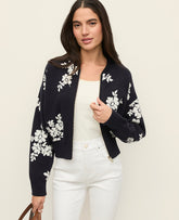 Ann Taylor Night Sky Floral Jacquard Bomber Sweater Jacket