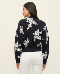 Ann Taylor Night Sky Floral Jacquard Bomber Sweater Jacket