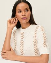 Ann Taylor Winter White Contrast Stitch Cable Sweater