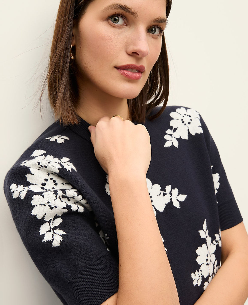 Ann Taylor Night Sky Floral Jacquard Sweater Tee