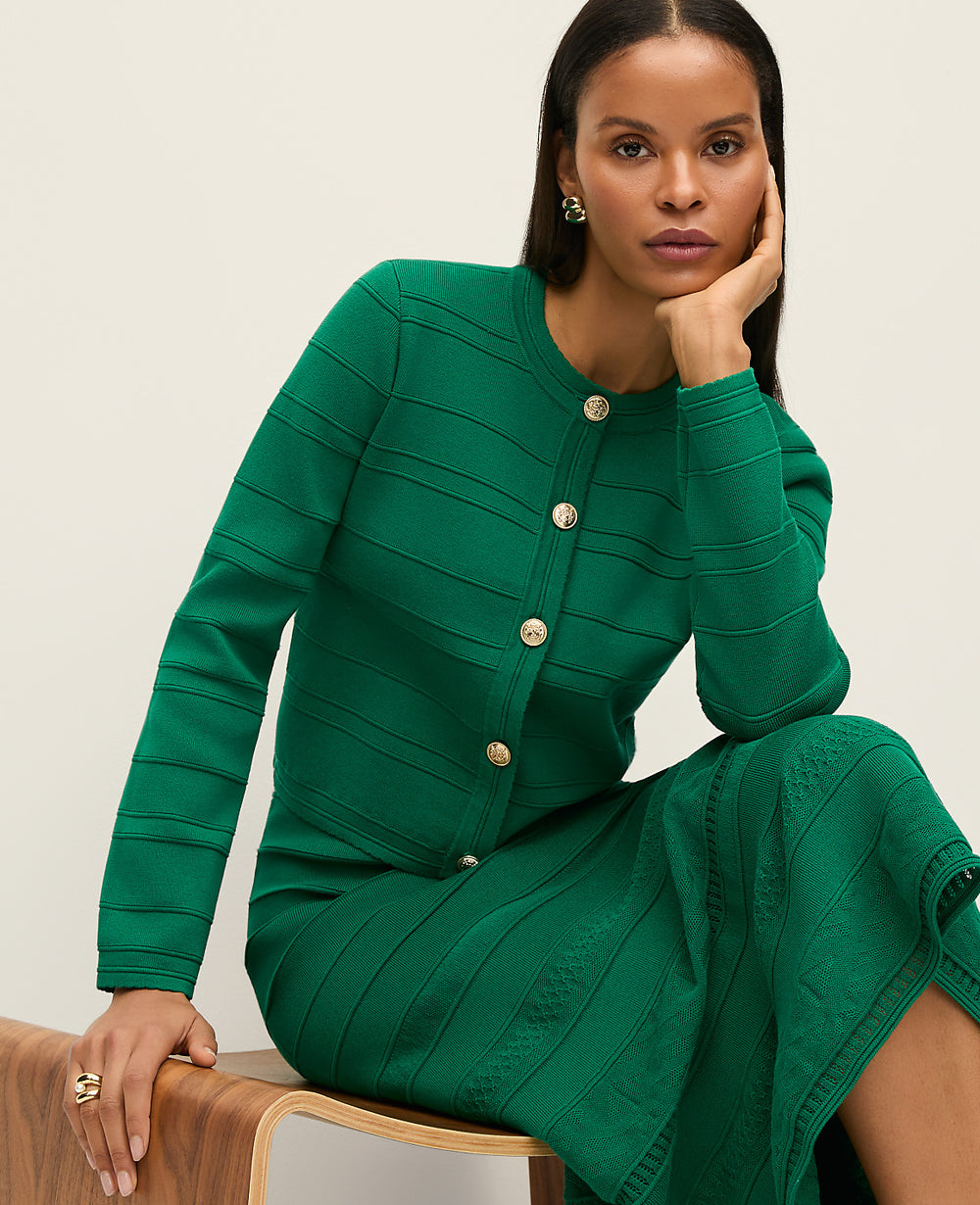 Ann Taylor Lush Lawn Striped Scalloped Cardigan