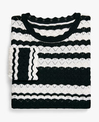 Ann Taylor Black Striped Pointelle Sweater Tee
