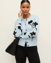 Ann Taylor Cashmere Blue Floral Jacquard Cardigan