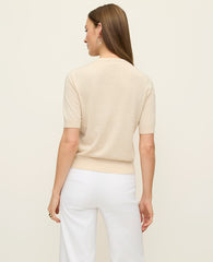 Ann Taylor Sand Shell Shell Button Short Sleeve Linen Cardigan