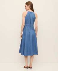 Ann Taylor Light Indigo Wash Halter Flare Midi Dress in Chambray