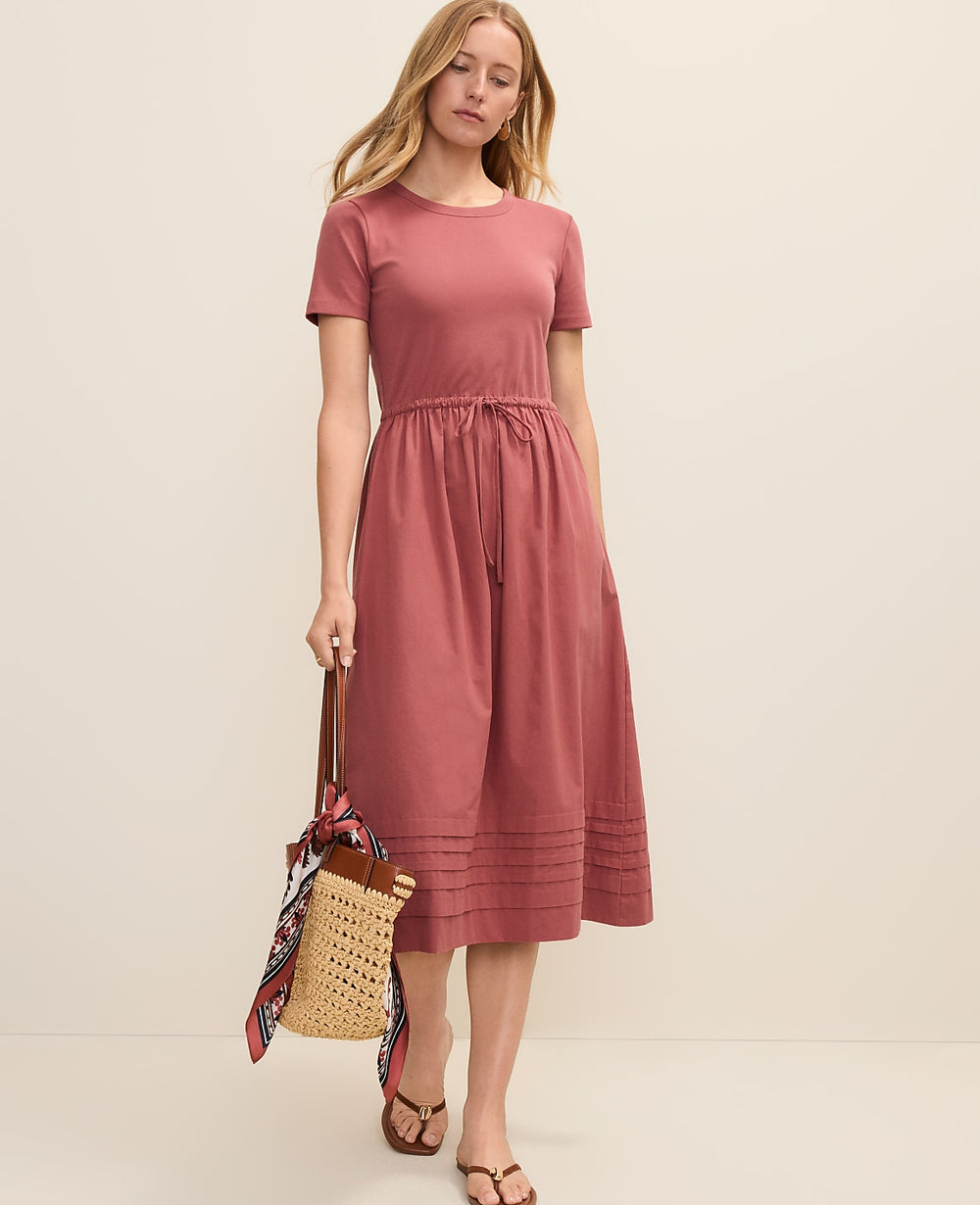 Ann Taylor Terra Toscana Weekend Mixed Media Crew Neck Midi Dress