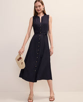 Ann Taylor Night Sky Belted Split Neck Flare Dress