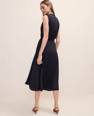 Ann Taylor Night Sky Belted Split Neck Flare Dress