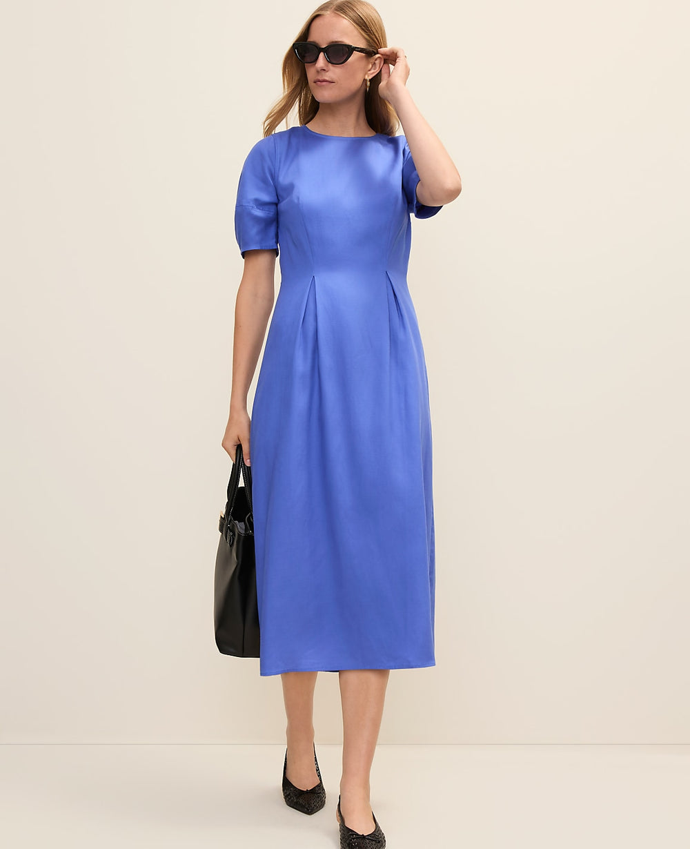 Ann Taylor Dream Blue Crew Neck Flare Midi Dress