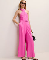 Ann Taylor Rhododendron Belted Halter Jumpsuit