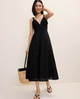 Ann Taylor Black Studio Eyelet Midi Dress