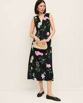 Ann Taylor Black Floral Linen Blend Midi Dress