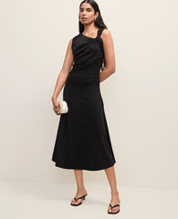 Ann Taylor Black Asymmetric Twist Shoulder Midi Dress