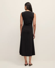 Ann Taylor Black Asymmetric Twist Shoulder Midi Dress