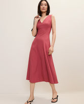 Ann Taylor Rose Clay V-Neck Flare Midi Dress