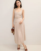 Ann Taylor Sail Cloth Belted Flare Midi Dress
