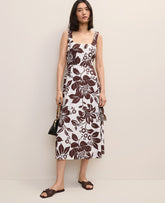 Ann Taylor Rich Walnut Floral Flare Midi Dress in Linen Blend