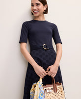 Ann Taylor Night Sky Belted Eyelet Flare Midi Dress