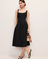 Ann Taylor Black Drop Waist Flare Midi Dress