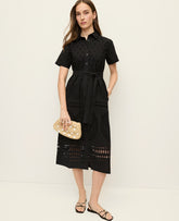 Ann Taylor Black Midi Eyelet Shirtdress