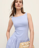 Ann Taylor Blue Hydrangea Mixed Media Boatneck Midi Dress