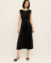 Ann Taylor Black Pleated Satin Midi Dress