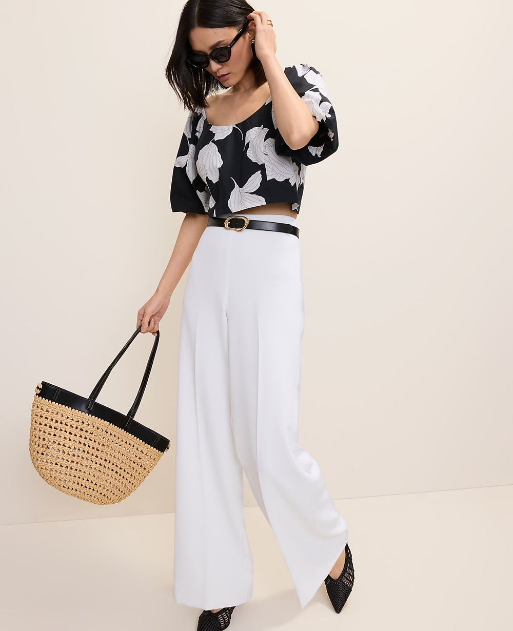 Ann Taylor White The Side Zip Wide-Leg Pant in Fluid Crepe