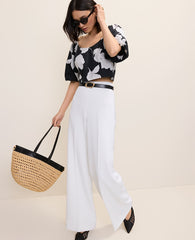 Ann Taylor White The Side Zip Wide-Leg Pant in Fluid Crepe