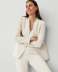 Ann Taylor Ivory Whisper The Long Collarless Blazer in Fluid Crepe